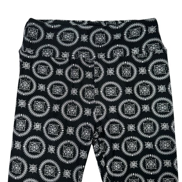 LuLaRoe Black White Snowflake Mandala Circles Diamonds Rare Leggings One Size OS - Picture 2 of 6